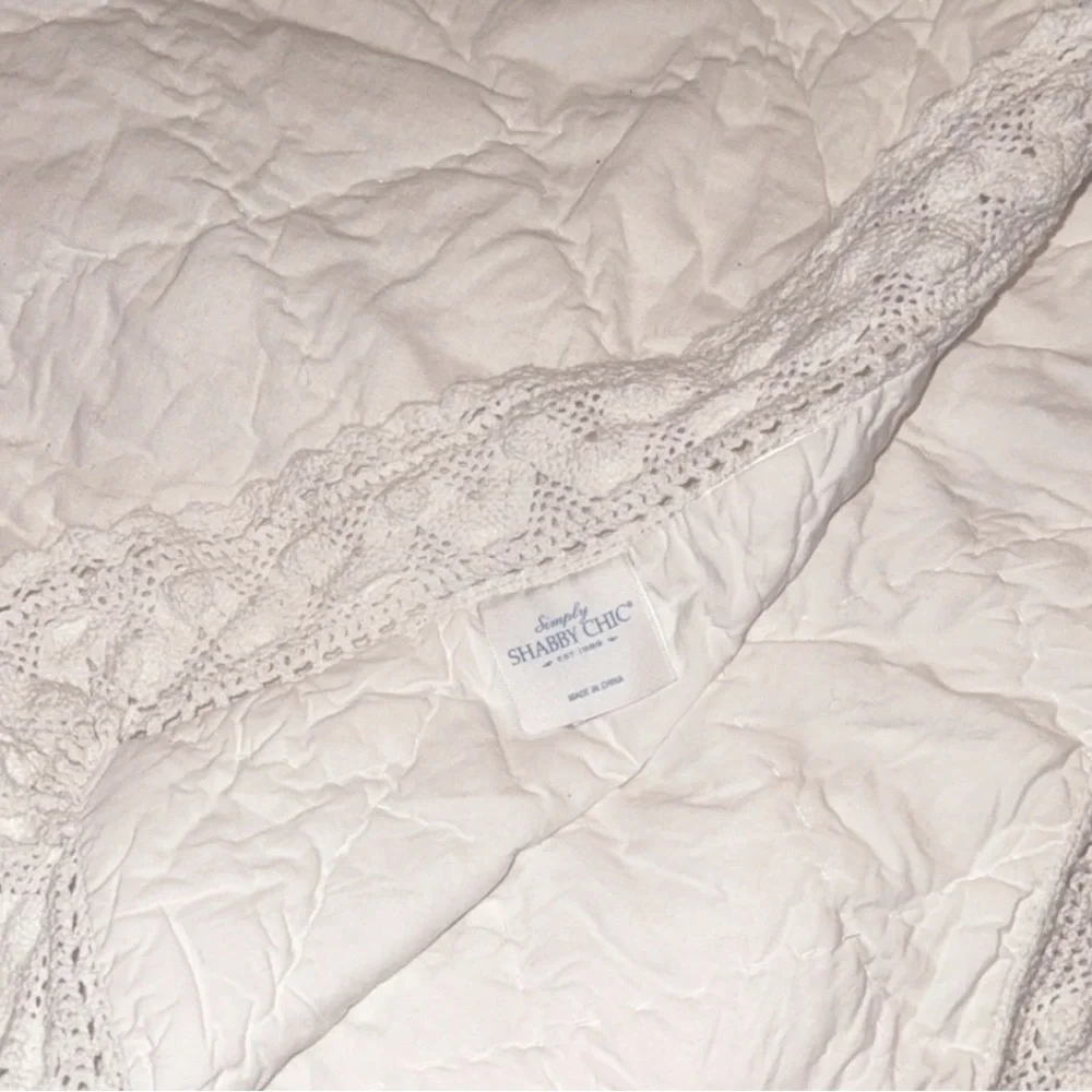 Simply Shabby Chic 3pc Quilt Shams Set Linen Blend Crochet Trim White Full Queen